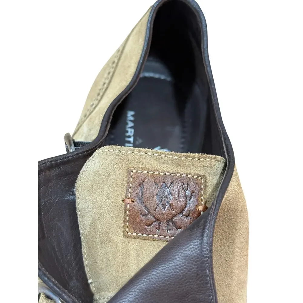 Martin Dingman Double Monk Strap Suede Shoes Mens 10 Tan Wingtip Vibram Lug Sole